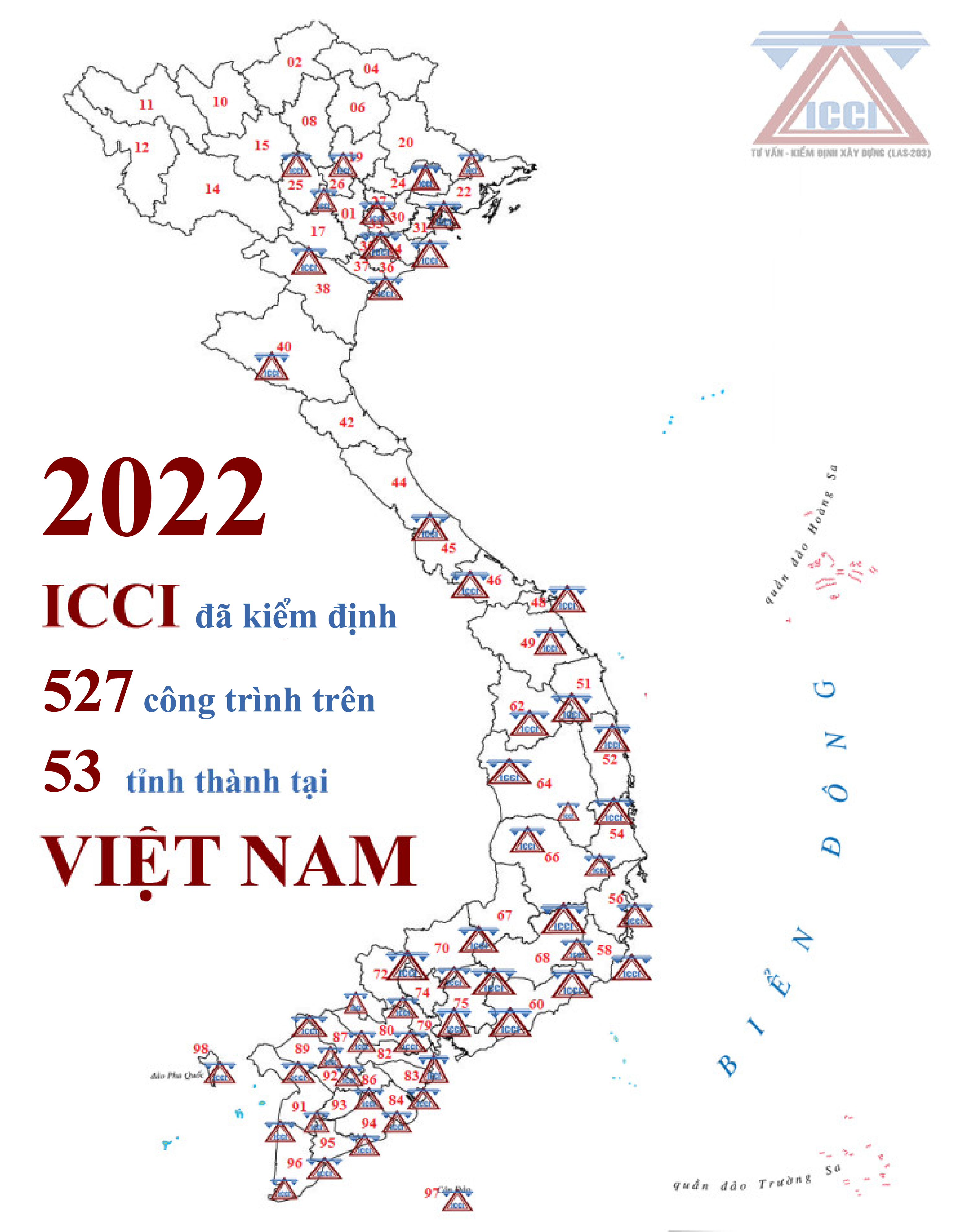 Bảng đồ phân bổ kiểm định xây dựng công trình trên toàn quốc năm 2022